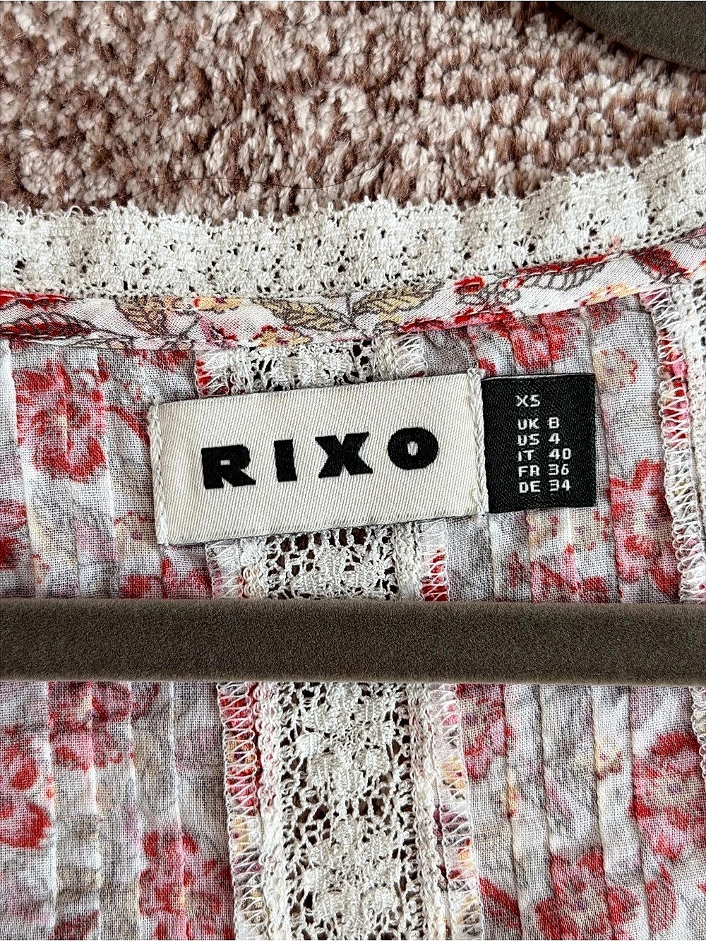 RIXO Erika Blouse Floral Blouse White & Red XS Like New - Picture 3 of 3